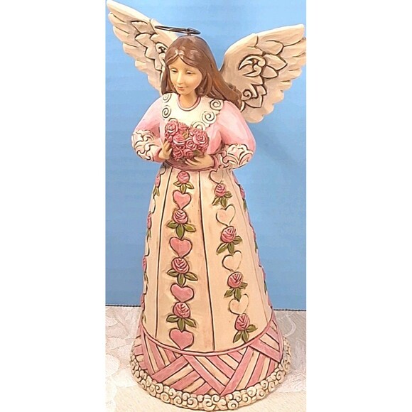 Jim Shore Hold Hope In Your Heart Breast Cancer Awareness 8" Angel Figurine EC - Picture 3 of 8
